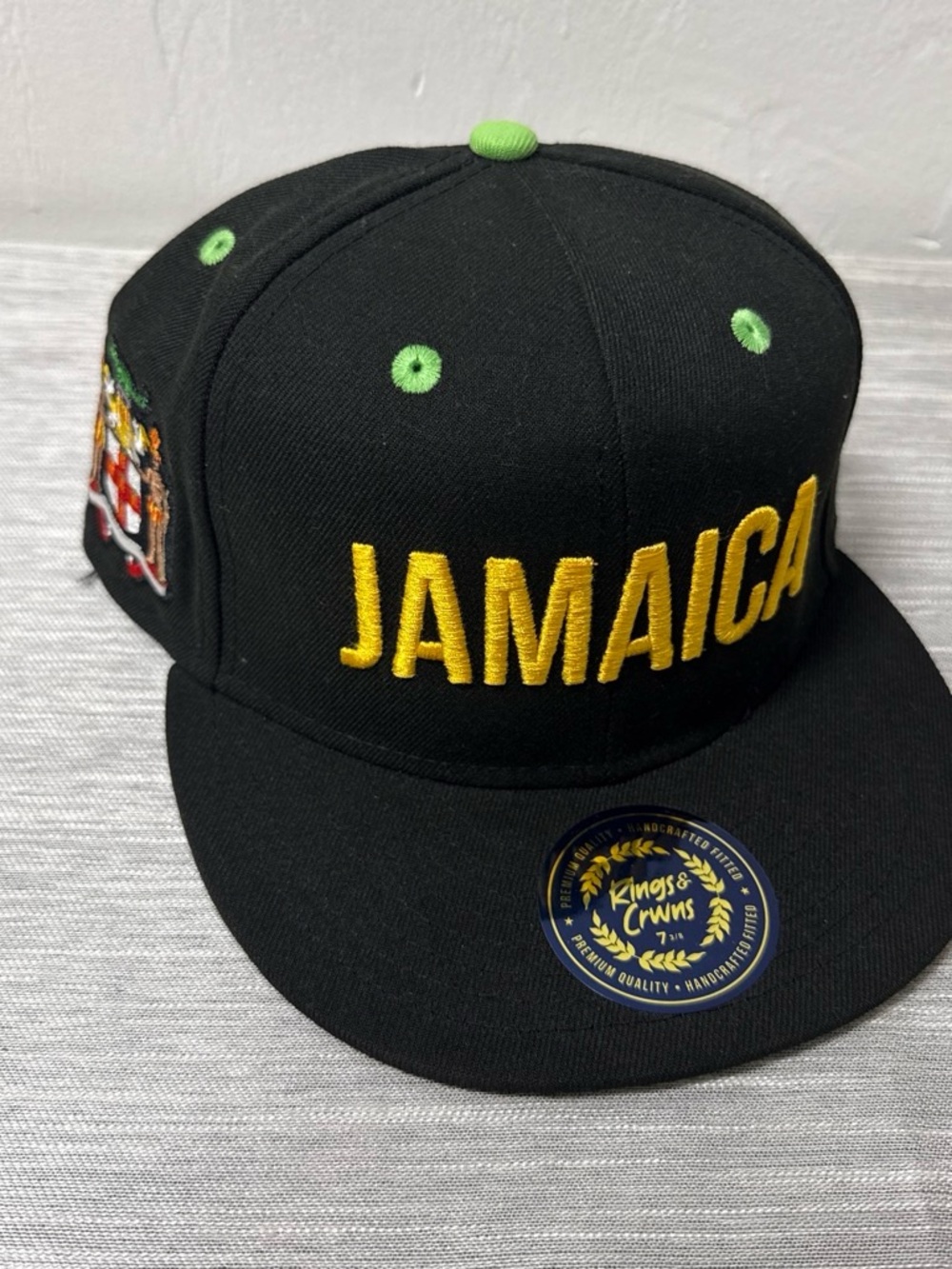 Jamaica Embroidered Black Kids Snapback Hat - Yellow Accents